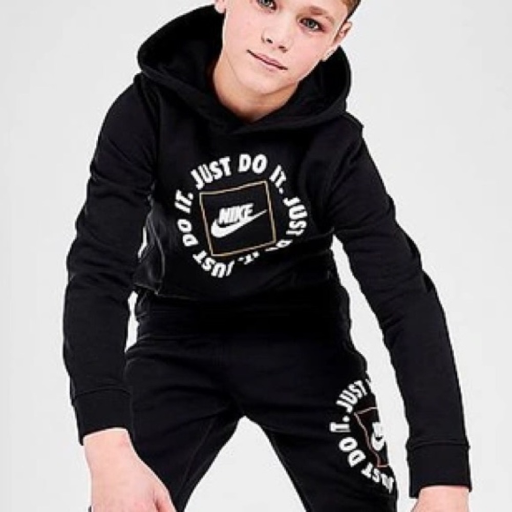 NIKE Big Kids Black Hoodie Just Do It Logo